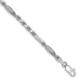 14K White Gold 3 mm Rope Chain Bracelet, Polished shown for scale