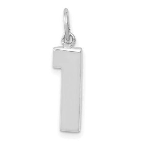 14k White Gold Number One Pendant Charm, Polished Minimalist Jewelry, Unisex or Womens Style