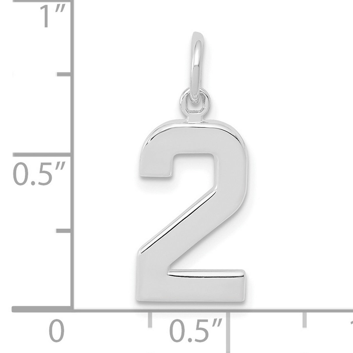 14k White Gold Number 2 Charm Pendant, Polished Arabic Numeral Design for Women or Unisex