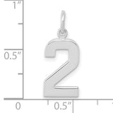 14k White Gold Number 2 Charm Pendant, Polished Arabic Numeral Design for Women or Unisex
