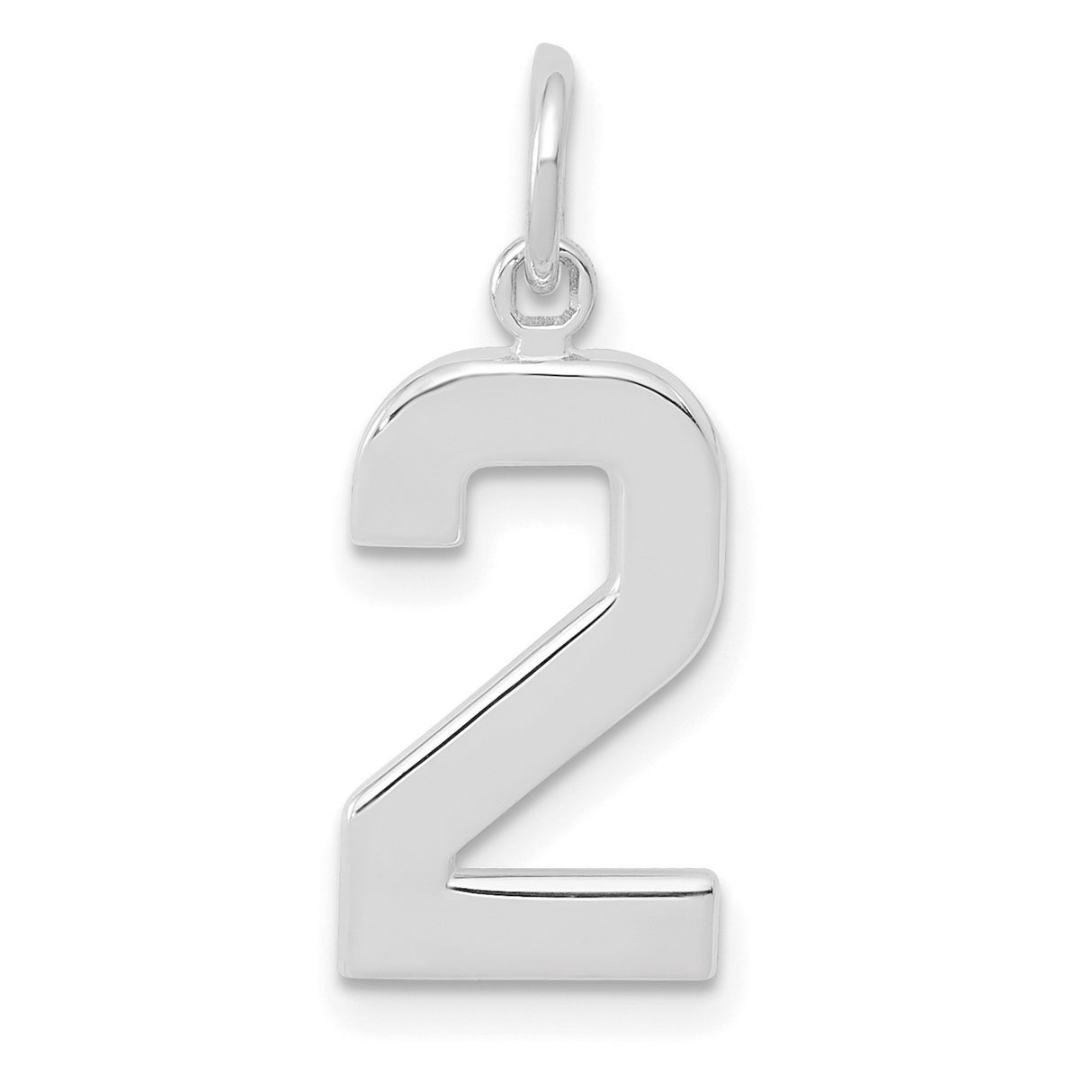 14k White Gold Number 2 Charm Pendant, Polished Arabic Numeral Design for Women or Unisex
