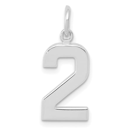 14k White Gold Number 2 Charm Pendant, Polished Arabic Numeral Design for Women or Unisex