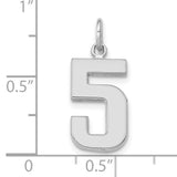 14k White Gold Number 5 Pendant Charm, Polished Finish, Modern Font, Unisex Jewelry