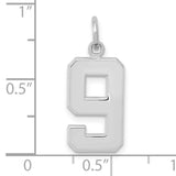 14k White Gold Number Nine Pendant, Bold Block Style Numeric Charm for Men or Women