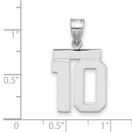 Medium Polished Number 10 Charm Pendant in Real 14k White Gold