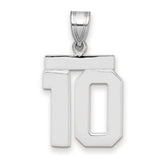 Medium Polished Number 10 Charm Pendant in Real 14k White Gold