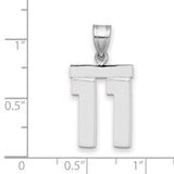 Medium Polished Number 11 Charm Pendant in Real 14k White Gold
