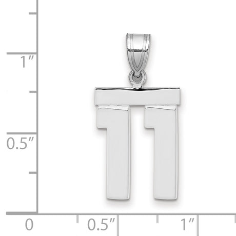 Medium Polished Number 11 Charm Pendant in Real 14k White Gold