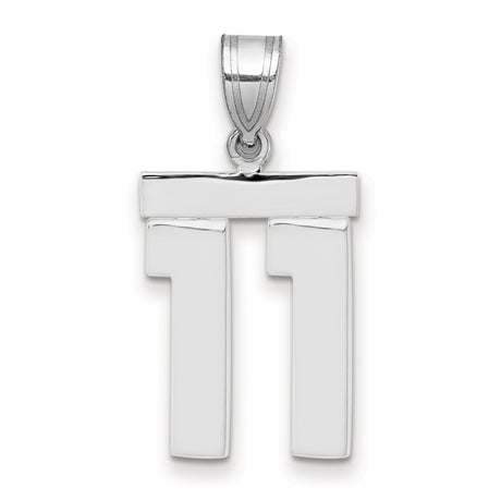Medium Polished Number 11 Charm Pendant in Real 14k White Gold