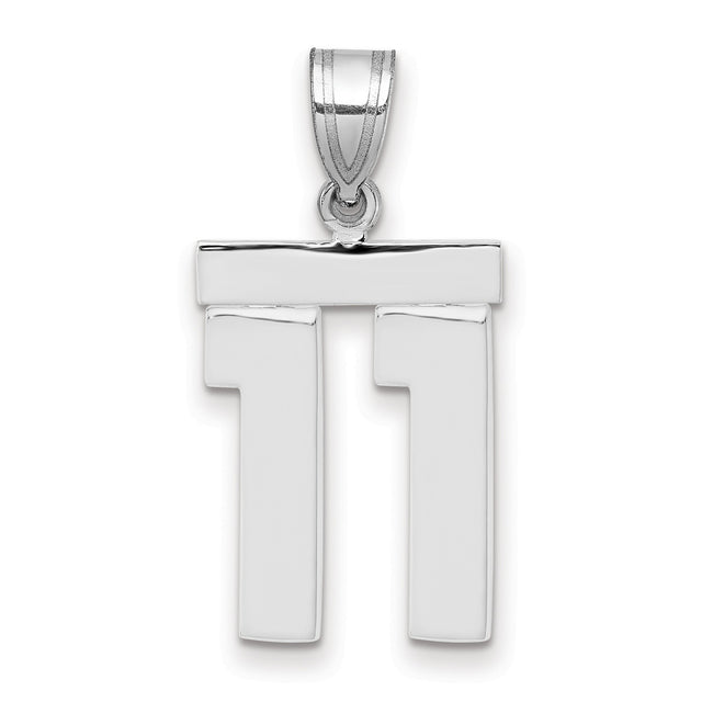 Medium Polished Number 11 Charm Pendant in Real 14k White Gold