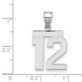 Medium Polished Number 12 Charm Pendant in Real 14k White Gold