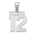 Medium Polished Number 12 Charm Pendant in Real 14k White Gold