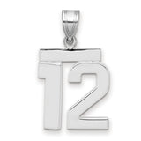 Medium Polished Number 12 Charm Pendant in Real 14k White Gold