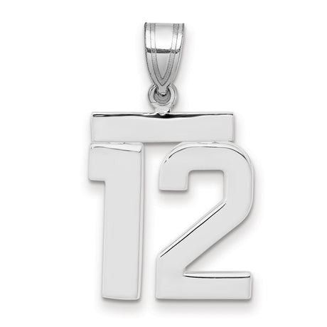 Medium Polished Number 12 Charm Pendant in Real 14k White Gold