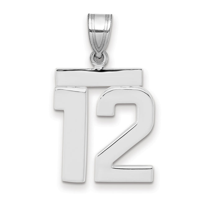 Medium Polished Number 12 Charm Pendant in Real 14k White Gold