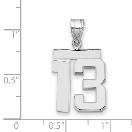 Medium Polished Number 13 Charm Pendant in Real 14k White Gold