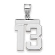 Medium Polished Number 13 Charm Pendant in Real 14k White Gold