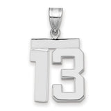 Medium Polished Number 13 Charm Pendant in Real 14k White Gold