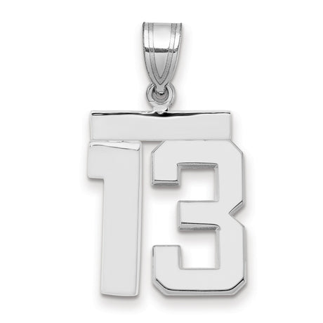 Medium Polished Number 13 Charm Pendant in Real 14k White Gold