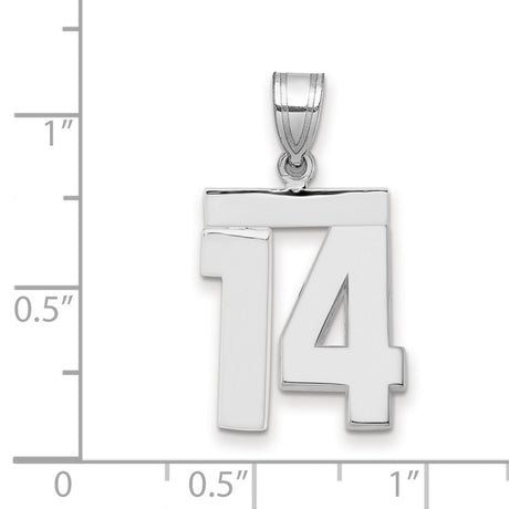 Medium Polished Number 14 Charm Pendant in Real 14k White Gold