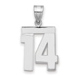 Medium Polished Number 14 Charm Pendant in Real 14k White Gold