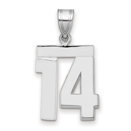 Medium Polished Number 14 Charm Pendant in Real 14k White Gold