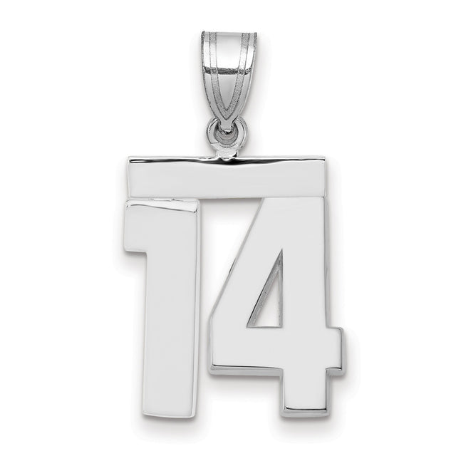 Medium Polished Number 14 Charm Pendant in Real 14k White Gold