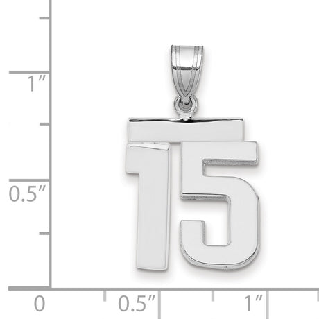 Medium Polished Number 15 Charm Pendant in Real 14k White Gold