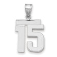 Medium Polished Number 15 Charm Pendant in Real 14k White Gold