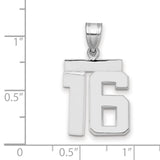Medium Polished Number 16 Charm Pendant in Real 14k White Gold