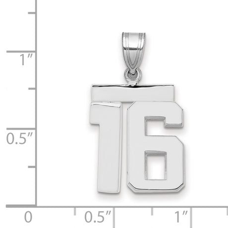Medium Polished Number 16 Charm Pendant in Real 14k White Gold