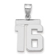 Medium Polished Number 16 Charm Pendant in Real 14k White Gold