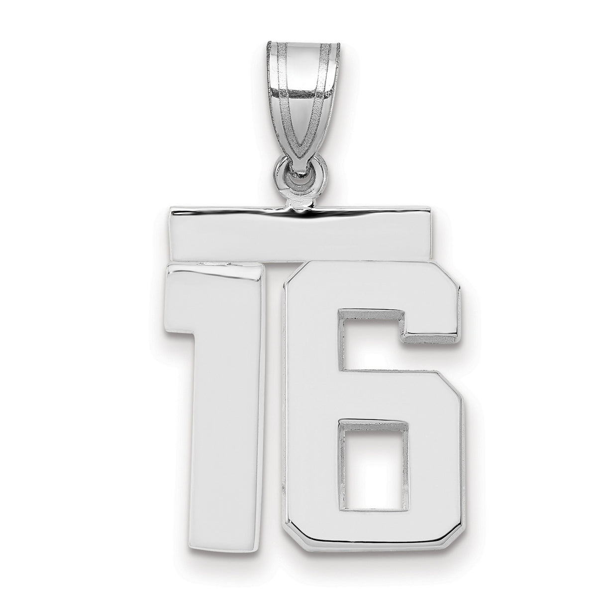 Medium Polished Number 16 Charm Pendant in Real 14k White Gold