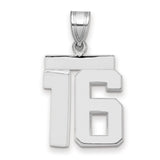 Medium Polished Number 16 Charm Pendant in Real 14k White Gold