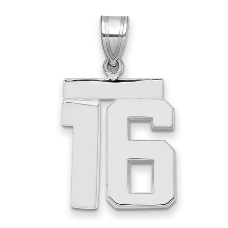 Medium Polished Number 16 Charm Pendant in Real 14k White Gold