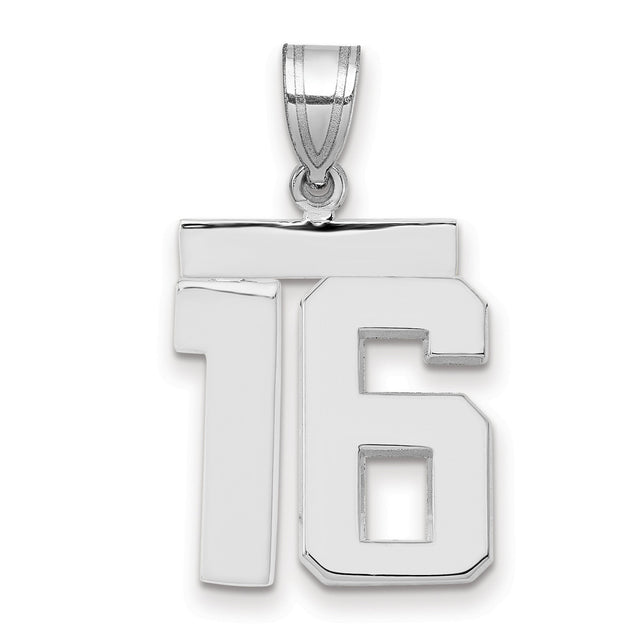 Medium Polished Number 16 Charm Pendant in Real 14k White Gold