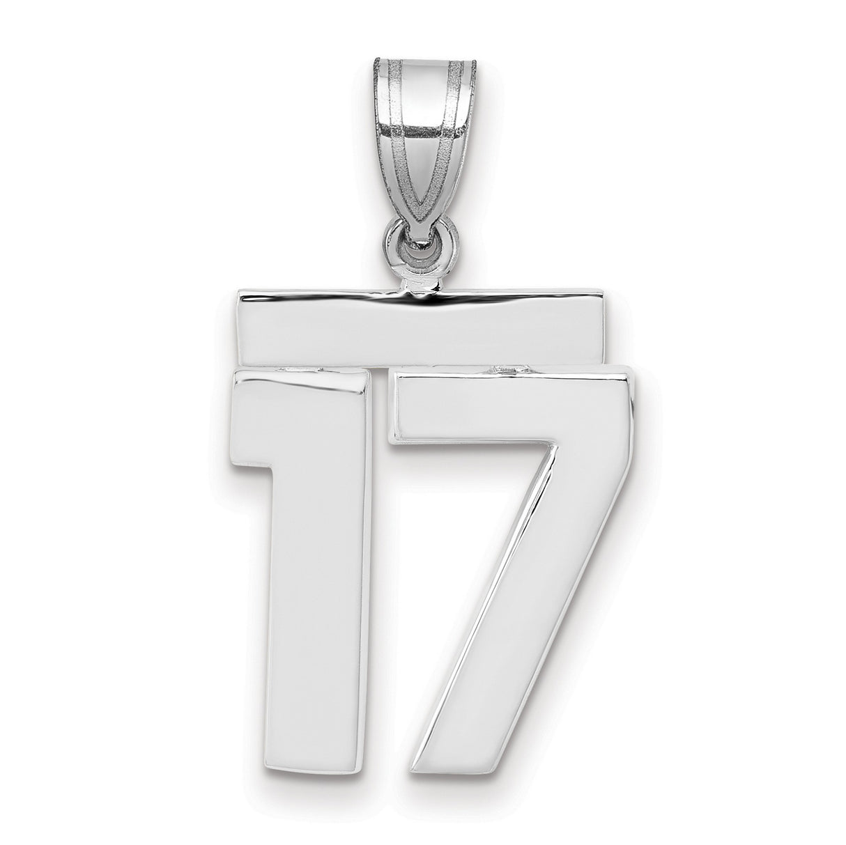 Medium Polished Number 17 Charm Pendant in Real 14k White Gold