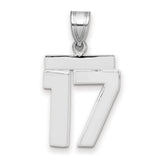 Medium Polished Number 17 Charm Pendant in Real 14k White Gold