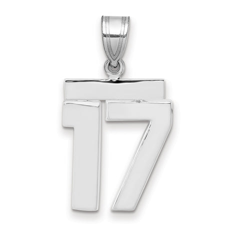 Medium Polished Number 17 Charm Pendant in Real 14k White Gold
