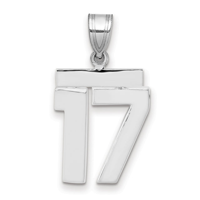 Medium Polished Number 17 Charm Pendant in Real 14k White Gold