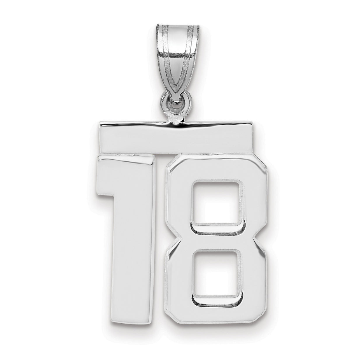 Medium Polished Number 18 Charm Pendant in Real 14k White Gold