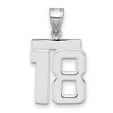 Medium Polished Number 18 Charm Pendant in Real 14k White Gold