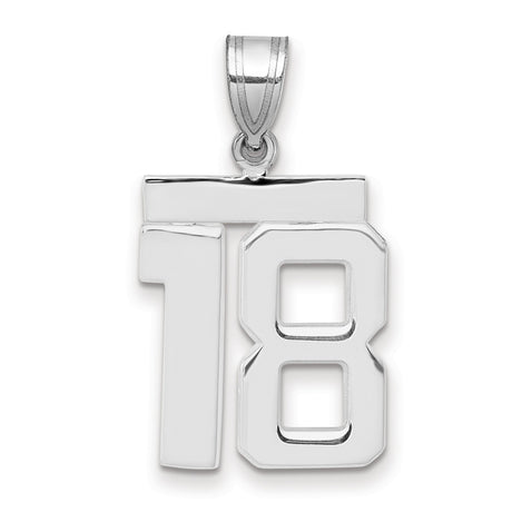 Medium Polished Number 18 Charm Pendant in Real 14k White Gold