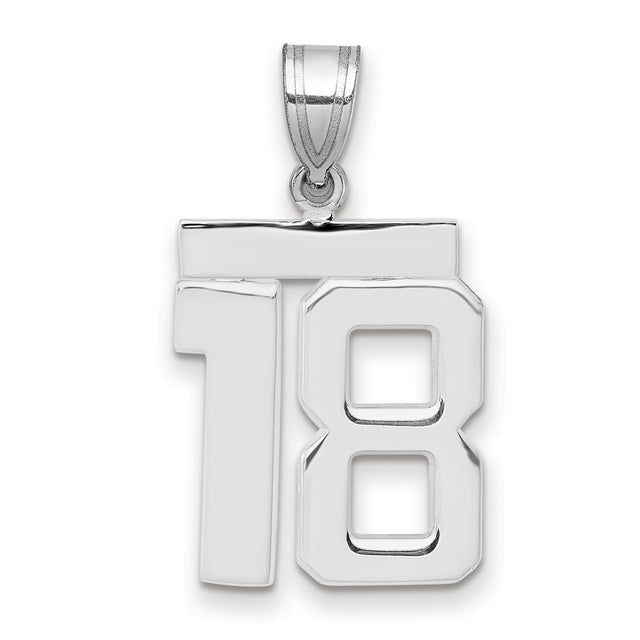 Medium Polished Number 18 Charm Pendant in Real 14k White Gold