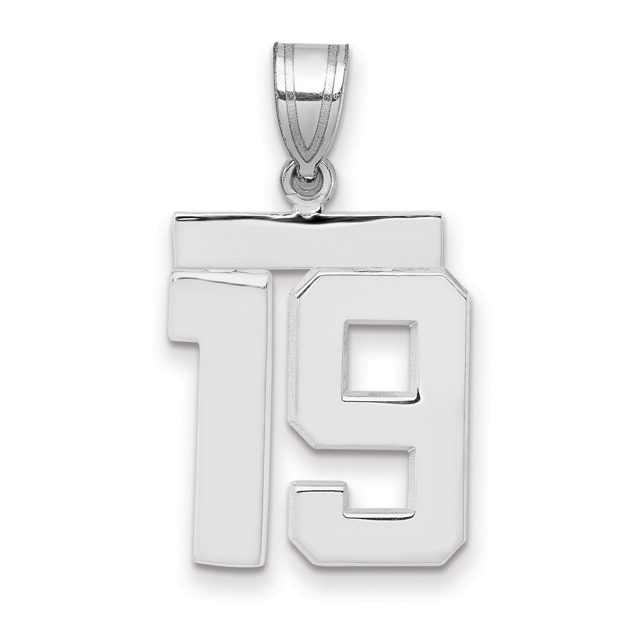Medium Polished Number 19 Charm Pendant in Real 14k White Gold