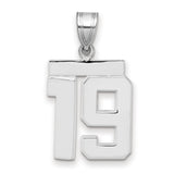 Medium Polished Number 19 Charm Pendant in Real 14k White Gold