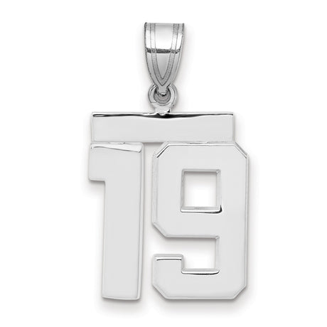 Medium Polished Number 19 Charm Pendant in Real 14k White Gold