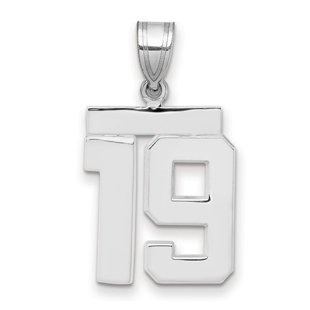 Medium Polished Number 19 Charm Pendant in Real 14k White Gold