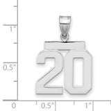 Medium Polished Number 20 Charm Pendant in Real 14k White Gold