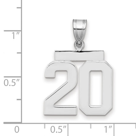 Medium Polished Number 20 Charm Pendant in Real 14k White Gold